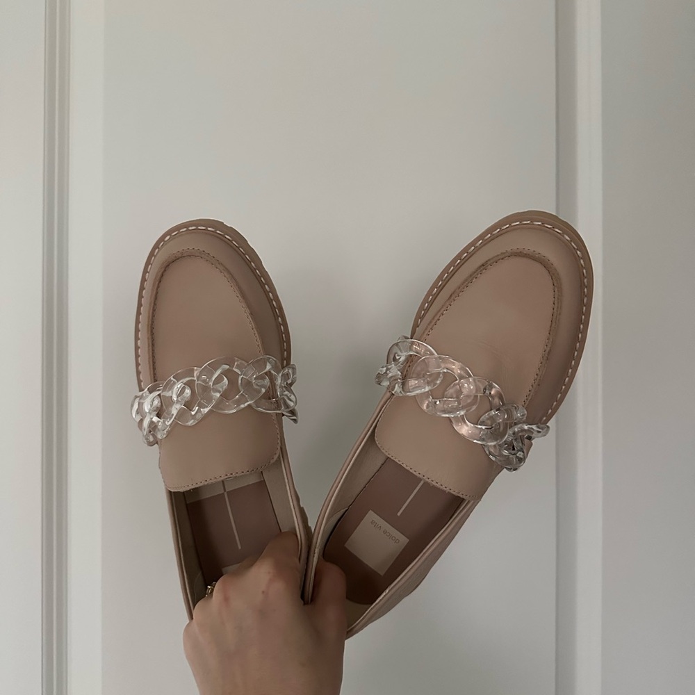Dolce Vita Beige Loafers with Chain Detail